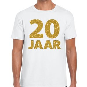 20 jaar goud glitter verjaardag/jubileum kado shirt wit heren