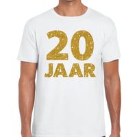 20 jaar goud glitter verjaardag/jubileum kado shirt wit heren
