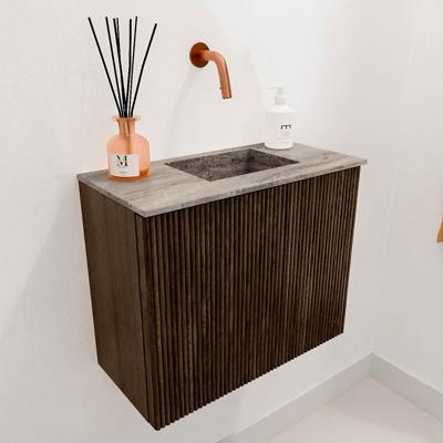 Toiletmeubel Mondiaz Joya Dlux | 50 cm | Meubelkleur Walnut | Faye wastafel Oza Wasbak Rechts | Zonder kraangat(en)