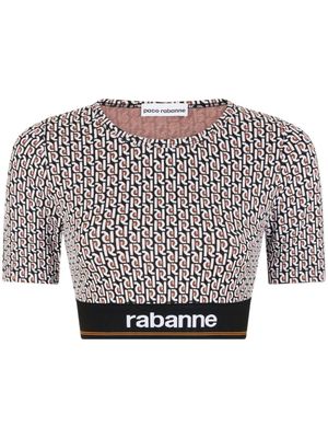 Rabanne t-shirt crop à motif monogrammé - Noir