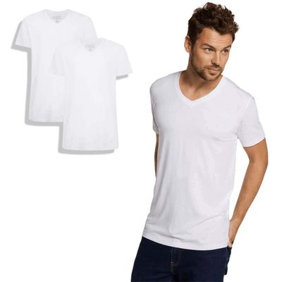 T-shirt bamboe VELO korte mouw V-hals WIT 2-pack