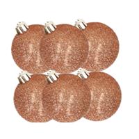 Kerstballen - 6x st - koper - glitters - D6 cm - kunststof - kerstversiering