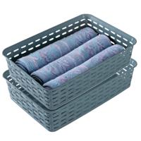 Opbergmandje/ladeverdeler - 2x - denin blauw - 2 liter - kunststof - 17 x 25 x 6 cm - kleine bakjes