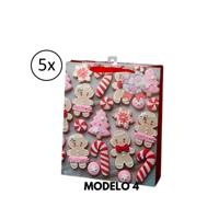 Kerst cadeau tasje - 5x - 42 cm - peperkoek mannetje en vrouwtje - inpakken - kerstcadeaus