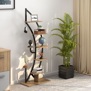 7-Lagen Hoge Metalen Plantenrek Gebogen Halve Maan Vorm Ladder Plantenrek Moderne Bloempot Houder Binnen Metalen Bloemenrek