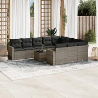 11-delige Loungeset met kussens poly rattan grijs