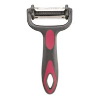Dunschiller Profi - grijs/roze - kunststof - 15 cm - aardappelschiller met 3 mesjes