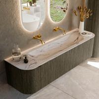 Badmeubel Mondiaz Kurve-Dlux | 170 cm | Meubelkleur Shadow | Wastafelkleur Nata | Solid surface | Wasbak midden spoelbak | Zonder kraangat(en)