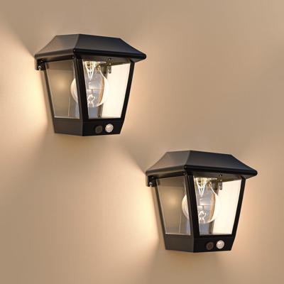 Set van 2 Cairo - Solar Wandlamp - Met PIR bewegingssensor - 3000K warm witte lichtbron - IP44 waterdicht - Zwart - Tuinverlichting - Buitenlamp