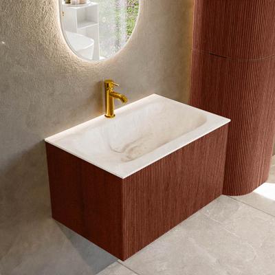 Badmeubel Mondiaz Kurve-Dlux | 70 cm cm | Meubelkleur Ruby | Wastafelkleur Frappe | Solid surface | Wasbak midden spoelbak | 1 kraangat