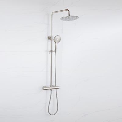 Fortifura Calvi Regendoucheset - thermostatisch - 30cm hoofddouche - metalen slang - ronde handdouche - Geborsteld RVS PVD SW1159499 SW1139121 SW799447