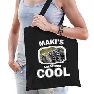 Katoenen tasje makis are serious cool zwart - maki apen/ maki familie cadeau tas