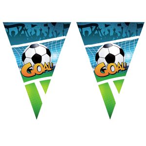 2x stuks voetbal thema vlaggetjes slingers/vlaggenlijnen groen/blauw van 5 meter