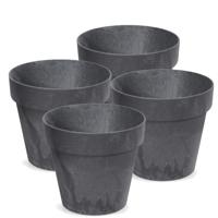 Bloempot/plantenpot - 4x - betonlook - antraciet - kunststof - Dia 14 cm