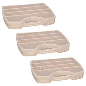 Opbergkoffertje/opbergdoos/sorteerbox - 3x - 13-vaks - kunststof - beige - 25 x 21 x 4 cm