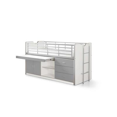 Leen Bakker - Vipack Halfhoogslaper Bonny Met Uitschuifbaar Bureau - Grijs - 116x96x207 Cm - Spaanplaat - Wit#Grijs