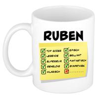 Naam mok Ruben - wit - top gozer - keramiek - 300 ml - cadeau collega beker