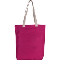 30x stuks katoenen schoudertasje in het fuchsia roze met ecru hangsels 38 x 42 cm