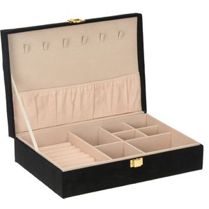 Luxe sieradenbox/juwelendoos zwart fluweel 28 x 19 x 7 cm