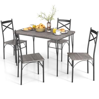 5-Delige Eettafel Set Moderne Rechthoekige Tafel en 4 Stoelen Metalen Frame Ruimtebesparend voor Keuken Eetkamer Ontbijtruimte