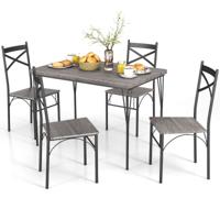 5-Delige Eettafel Set Moderne Rechthoekige Tafel en 4 Stoelen Metalen Frame Ruimtebesparend voor Keuken Eetkamer Ontbijtruimte