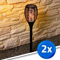 Solarlamp fakkel voordeelset zwart met schemersensor