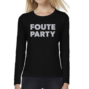 Dames long sleeve t-shirt met Foute Party zilver glitter bedrukking zwart 2XL  -