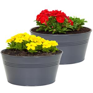 Plantenpot/bloempot Bob - 2x - rond - zink - antraciet - D25 X H12 cm