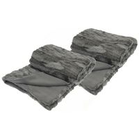 Fleece dekens/plaids - 2x - titanium grijs - 130 x 150 cm - thumbnail