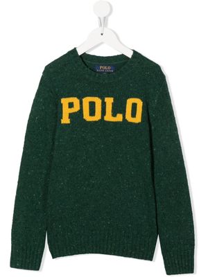 POLO RALPH LAUREN KIDS pull moucheté à logo intarsia - Vert