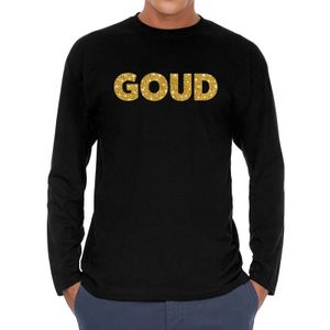 Bellatio Decorations longsleeve shirt voor heren goud - glitter tekst - foute party/carnaval - zwart 2XL  -