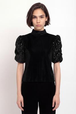 Slim fit T-shirt met lantaarnmouwen - BLACK - XL