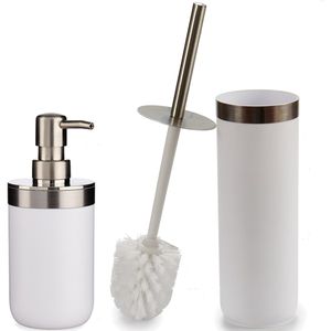 Badkamer accessoires set 2-delig creme wit zeeppompje en toiletborstel