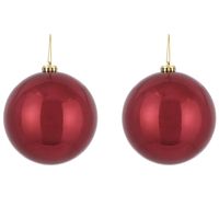 2x Grote kunststof kerstballen donkerrood 15 cm