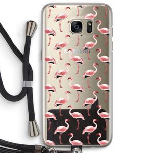Flamingoprint groen: Samsung Galaxy S7 Edge Transparant Hoesje met koord