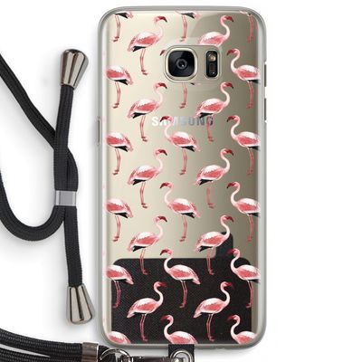 Flamingoprint groen: Samsung Galaxy S7 Edge Transparant Hoesje met koord