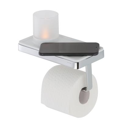 Toiletrolhouder Geesa Frame | Met planchet en LED lichthouder | Wit-Chroom