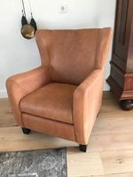 Leren oorfauteuil met houten poten - bruin leer - Echt leer, Landelijk, ontdek de vele Leersoorten en Kleuren bij ShopX