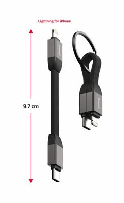 Swissten Magnetische Sleutelhanger Lightning naar USB-C Kabel - 9.7 CM - Zwart