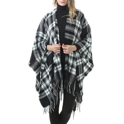 Mode klassieke Split geruite sjaal omzoomde verdikking imitatie kasjmier mantel (P727)