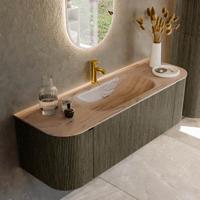 Badmeubel Mondiaz Kurve-Dlux | 140 cm | Meubelkleur Shadow | Wastafelkleur Arena | Solid surface | Wasbak midden spoelbak | 1 kraangat