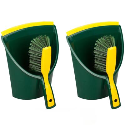 Stoffer en blik - Set van 2x stuks - voor buiten - 32 x 28 cm - groen/geel - kunststof
