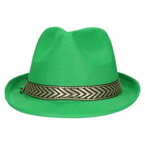 Fiestas Guirca Carnaval verkleed Trilby/gangster hoedje - groen - polyester - heren/dames   -