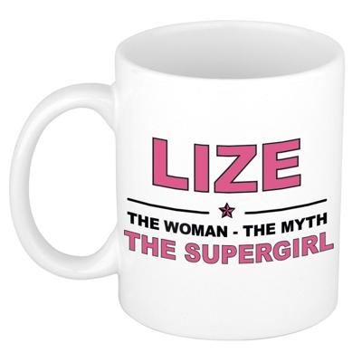 Lize cadeau mok - Woman Myth Supergirl - naam koffiemok - 300 ml - collega - moederdag