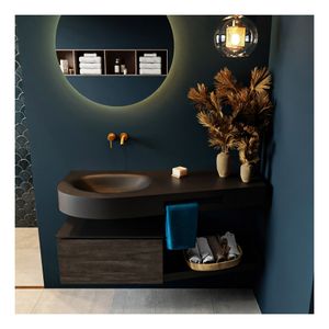 Mondiaz Riva 120cm badmeubel onderkast planchet dark brown met 1 lade wastafel links kleur urban