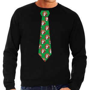 Stropdas Kersttrui/kerst sweater kerstman met bier zwart voor heren