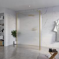 Fortifura Galeria Vrijstaande Inloopdouche - 140x200cm - Helder geribbeld - antikalk - 8mm veiligheidsglas - 2 zijwanden 30cm - wandsteunen en hoekprofielen - Geborsteld Messing PVD (Goud) SW927770 2x/SW797954/SW797945 2x/SW798731 2x