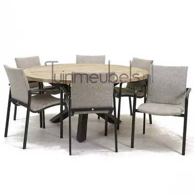 Tuinstoel Anzio dining Soft grey met Louvre 160 cm teaktafel