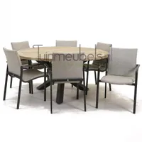 Tuinstoel Anzio dining Soft grey met Louvre 160 cm teaktafel Tuinstoel Anzio dining Soft grey met Louvre 160 cm teaktafel