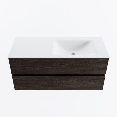 MONDIAZ VICA 110cm badmeubel onderkast Dark Brown 2 lades. Wastafel CLOUD rechts zonder kraangat, kleur Talc.